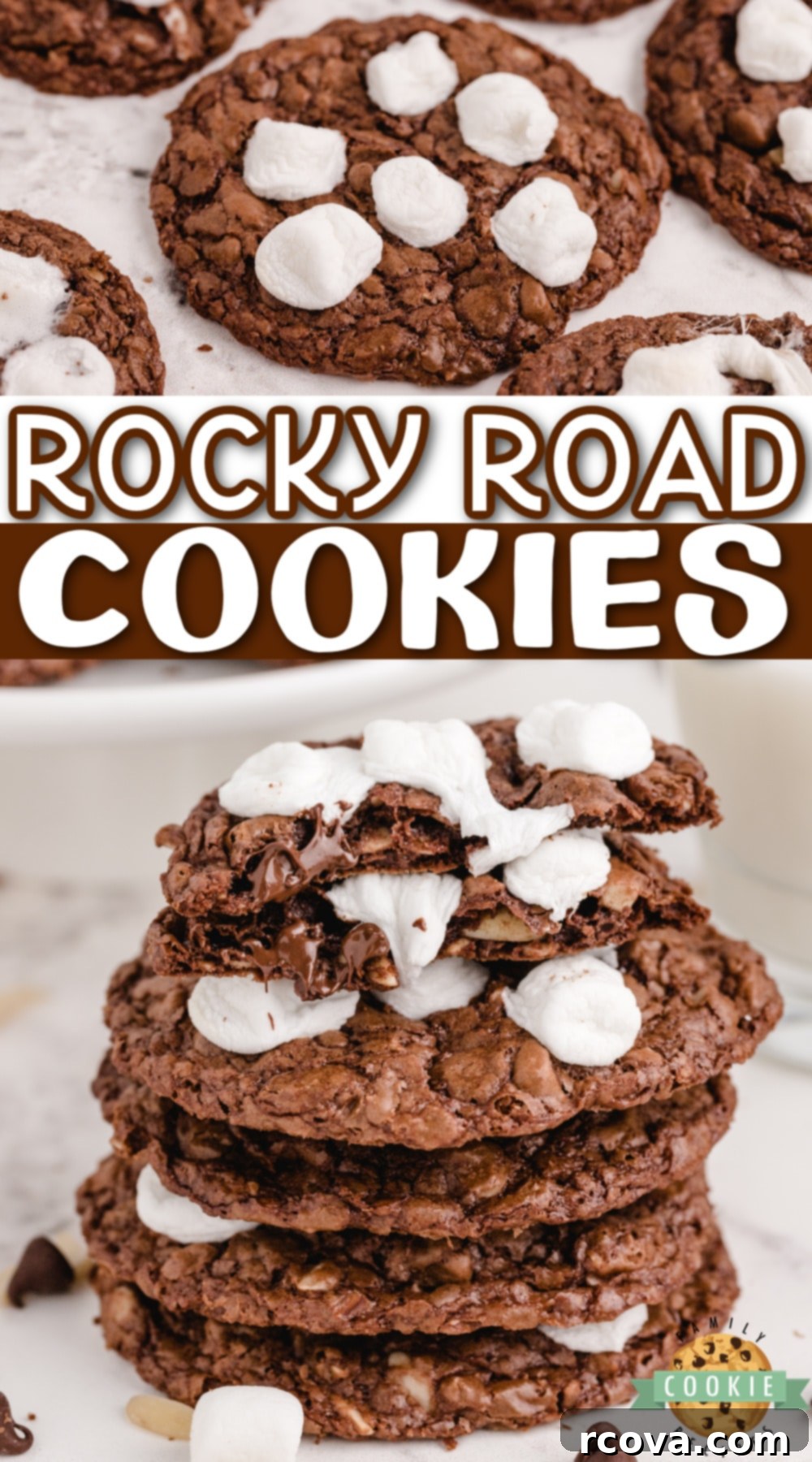Ultimate Rocky Road Cookies 10 Rocky Road Cookies are rich, fudgy chocolate cookies made with chocolate chips, almonds and marshmallows. These easy Rocky Road cookies are absolutely amazing!