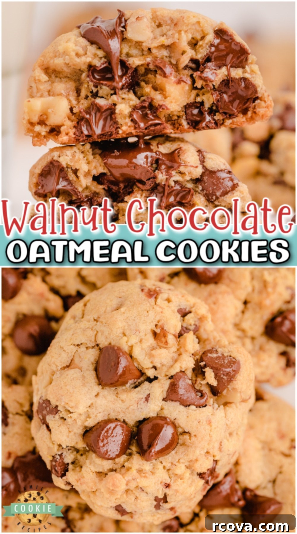 Irresistible Oatmeal Walnut Chocolate Chippers 12 Oatmeal Walnut Chocolate Chip Cookies loaded with chocolate, oatmeal and walnuts! Decadent chocolate chip cookie recipe for nut lovers!