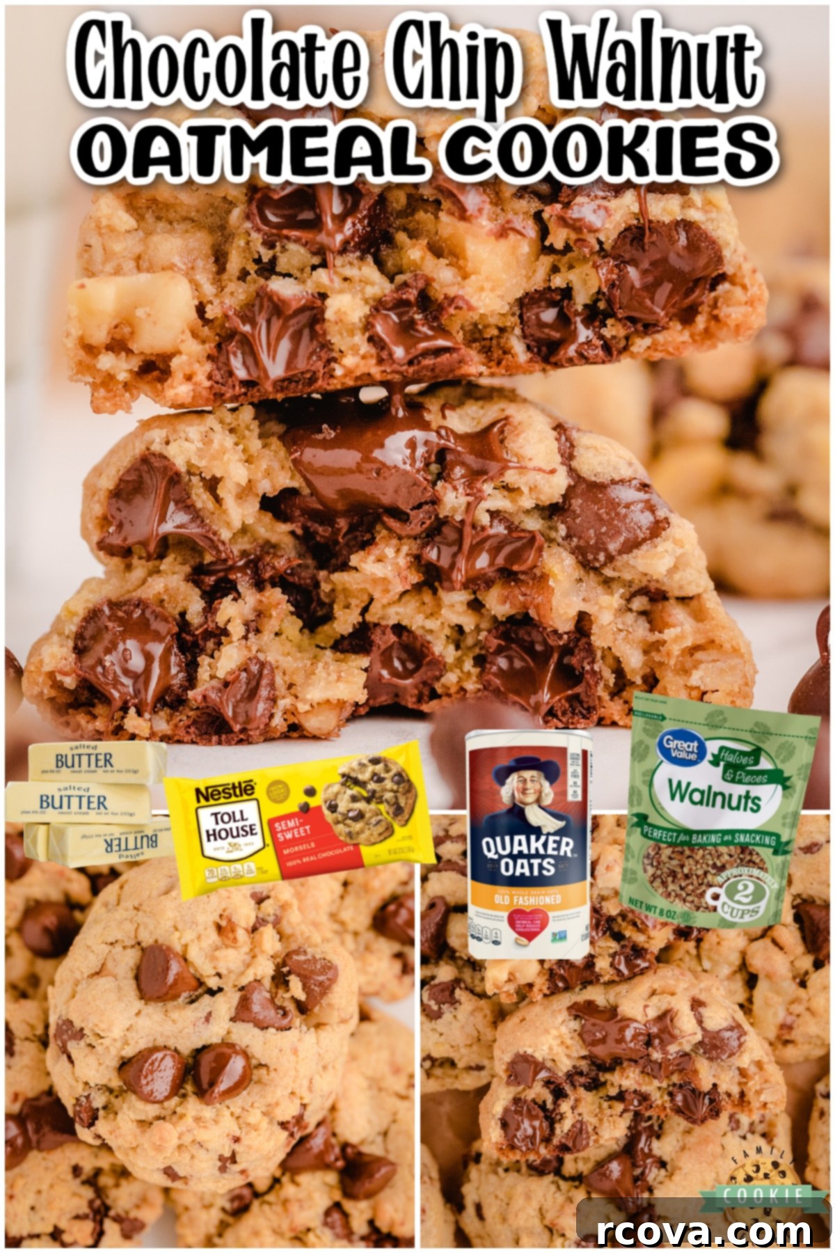 Irresistible Oatmeal Walnut Chocolate Chippers 6 Oatmeal Walnut Chocolate Chip Cookies loaded with chocolate, oatmeal and walnuts! Decadent chocolate chip cookie recipe for nut lovers!