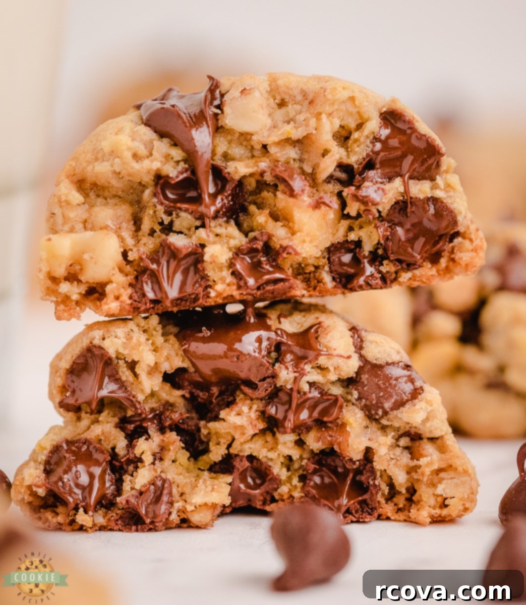 Irresistible Oatmeal Walnut Chocolate Chippers 9 A stack of delicious chocolate chip walnut oatmeal cookies