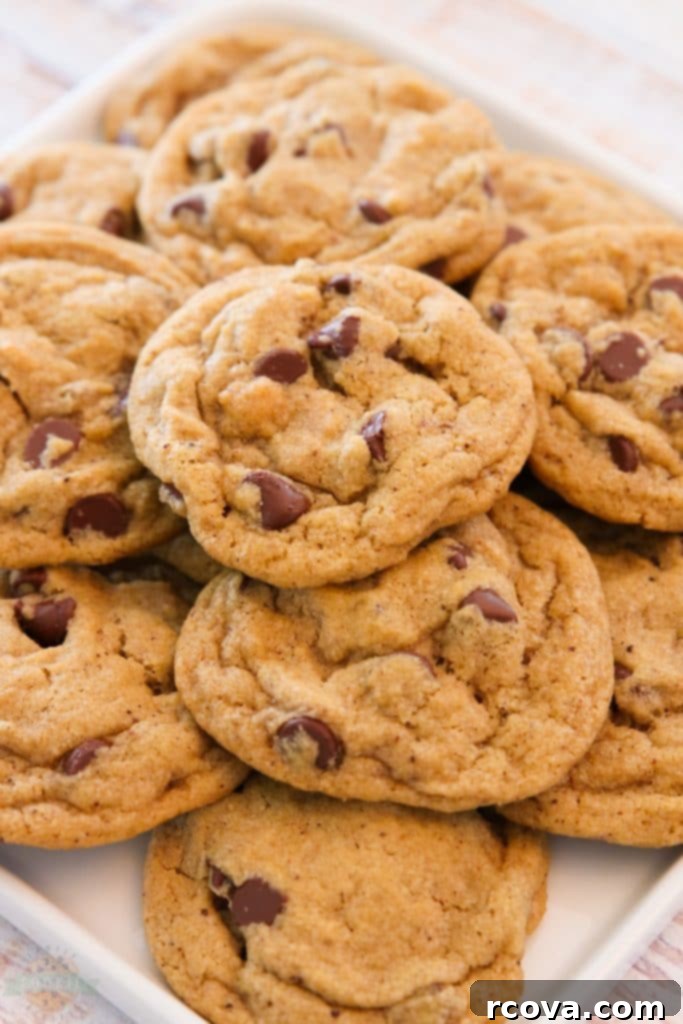 Irresistible Homemade Chocolate Chip Cookie Recipes 13 A plate of golden brown butter chocolate chip cookies, with a rich, inviting appearance.