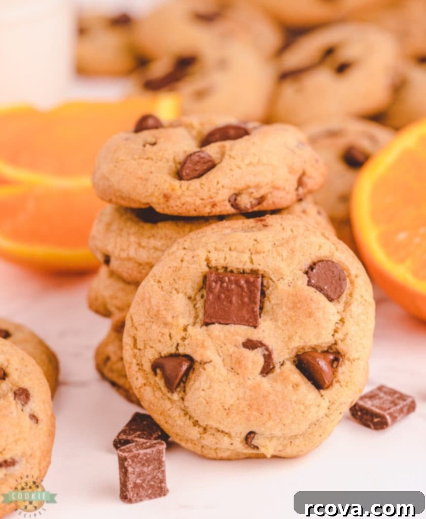 Irresistible Homemade Chocolate Chip Cookie Recipes 32 Orange Cinnamon Chocolate Chip Cookies on a white serving plate, highlighting their warm color and spices.