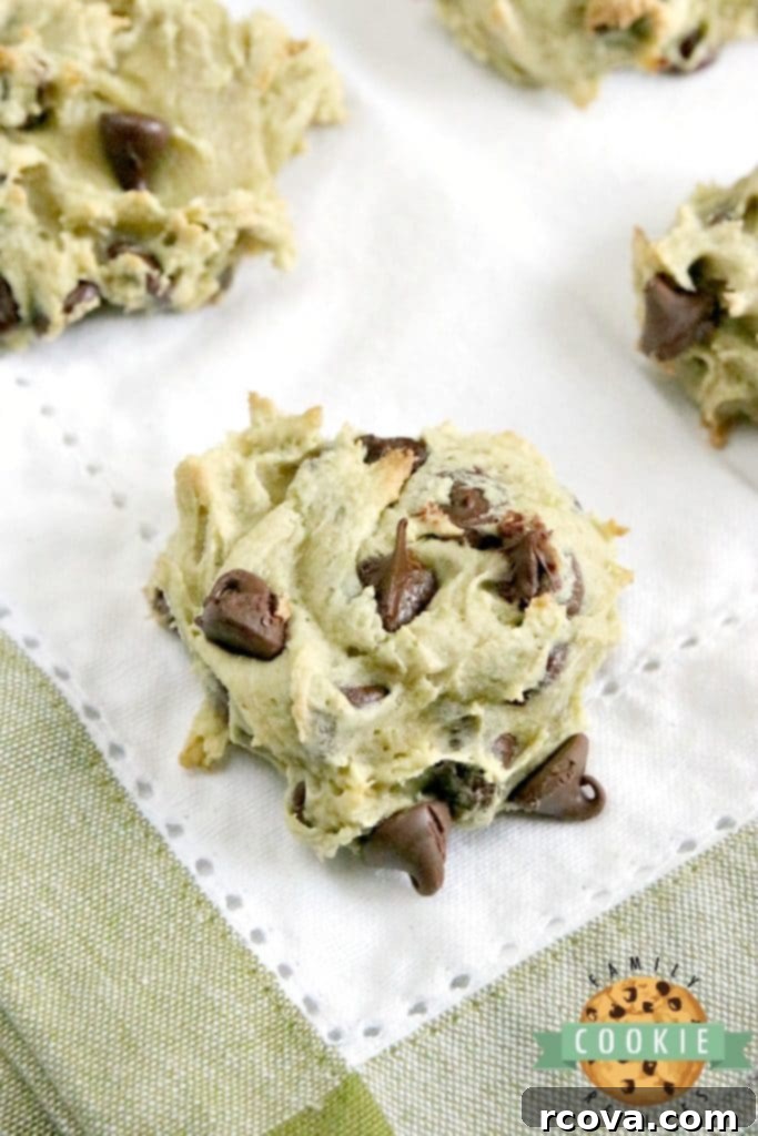Irresistible Homemade Chocolate Chip Cookie Recipes 35 Avocado Chocolate Chip Cookies, showing a greenish tint and melted chocolate.