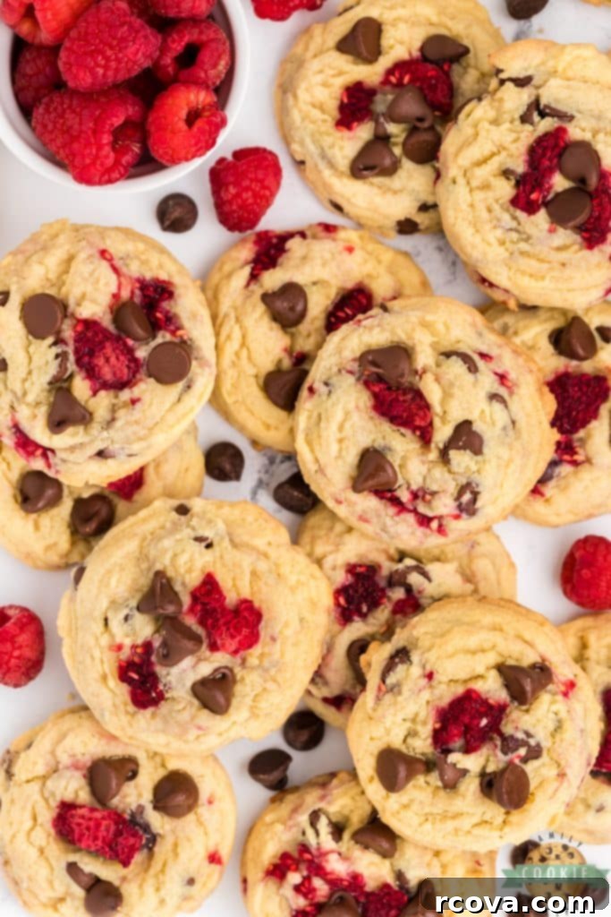 Irresistible Homemade Chocolate Chip Cookie Recipes 36 Raspberry Chocolate Chip Cookies, with fresh raspberries and chocolate chips.