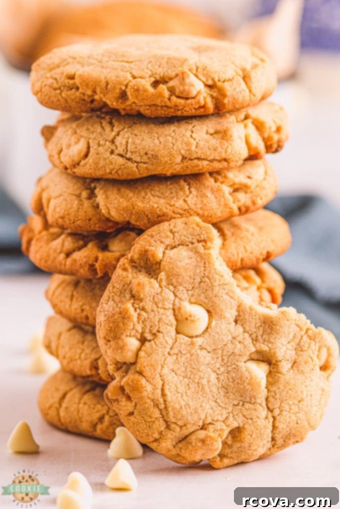 Irresistible Homemade Chocolate Chip Cookie Recipes 43 Crunchy White Chocolate Cinnamon Cookies, golden brown with white chocolate melting.
