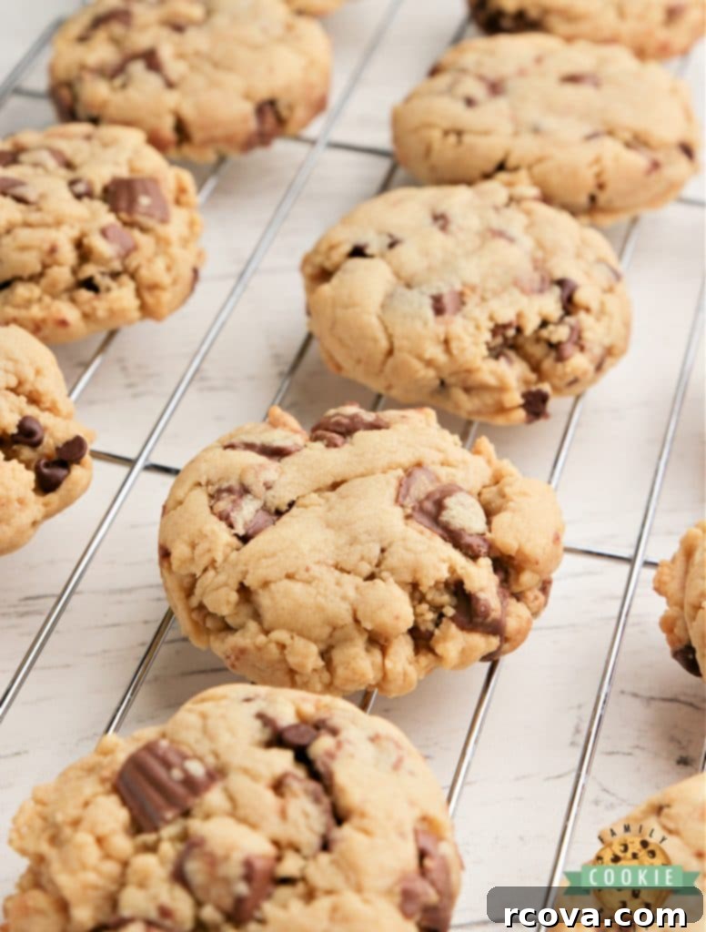 Irresistible Homemade Chocolate Chip Cookie Recipes 50 Reese’s Peanut Butter Banana Cookies, with visible peanut butter cups and chocolate chips.