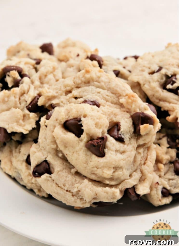 Irresistible Homemade Chocolate Chip Cookie Recipes 7 Cream Cheese Chocolate Chip Cookies on a cooling rack, showing their soft and slightly crinkled texture.