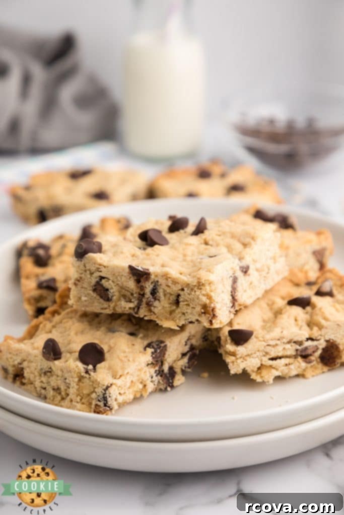 Irresistible Homemade Chocolate Chip Cookie Recipes 61 Oatmeal Chocolate Chip Bars, baked in a pan and cut into squares.