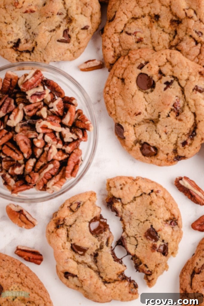 Irresistible Homemade Chocolate Chip Cookie Recipes 80 Butter Pecan Chocolate Chip Cookies, with toasted pecans visible.