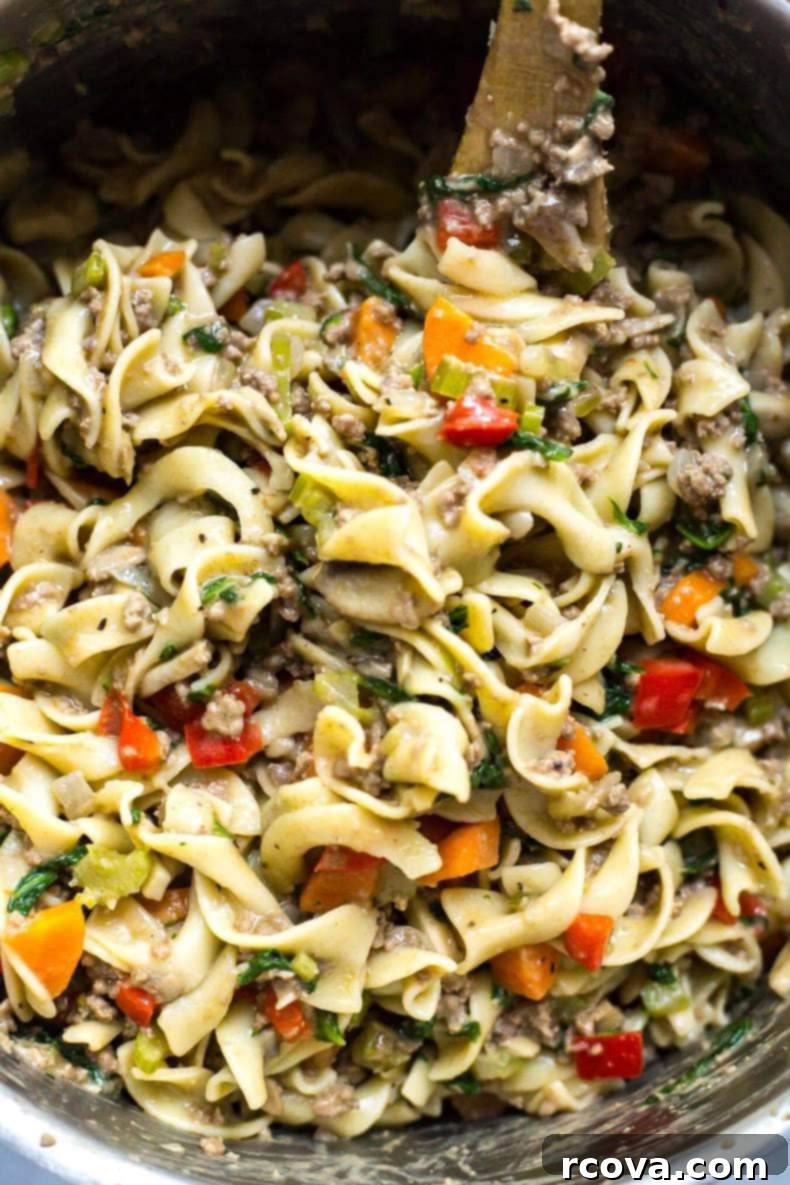 Wholesome Beef Stroganoff 5 One Pot Healthy Beef Stroganoff served on a rustic plate