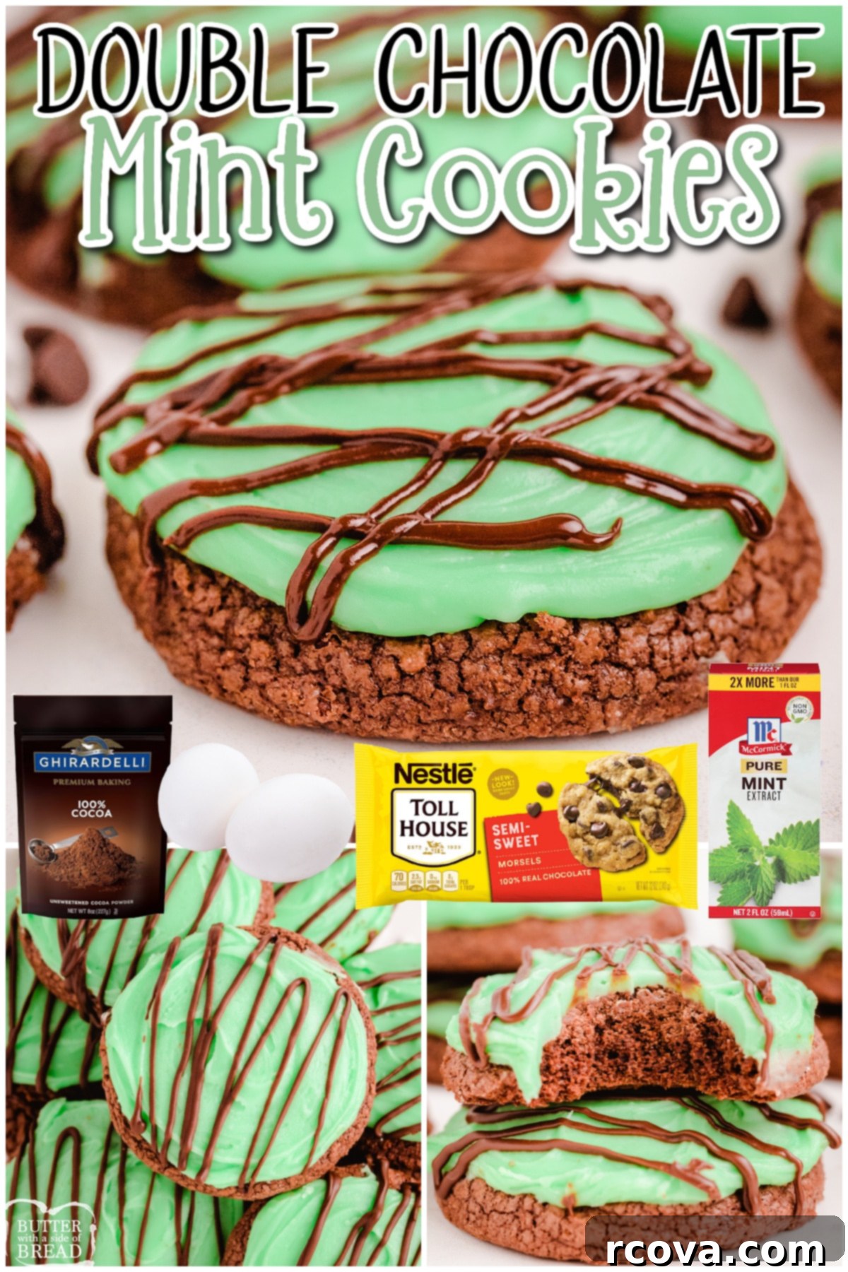 Cool Mint Double Chocolate Delights 7 Double Chocolate Mint Cookies with a brownie cookie base, topped with mint icing and a decadent chocolate drizzle! Fantastic cookies that mint chocolate lovers go crazy over!