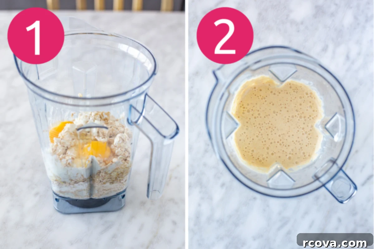 Protein-Packed Cottage Cheese Pancakes 5 collage of step 1 & 2 for cottage cheese pancakes