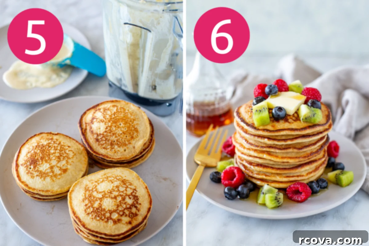 Protein-Packed Cottage Cheese Pancakes 7 collage of step 5 & 6 for cottage cheese pancakes
