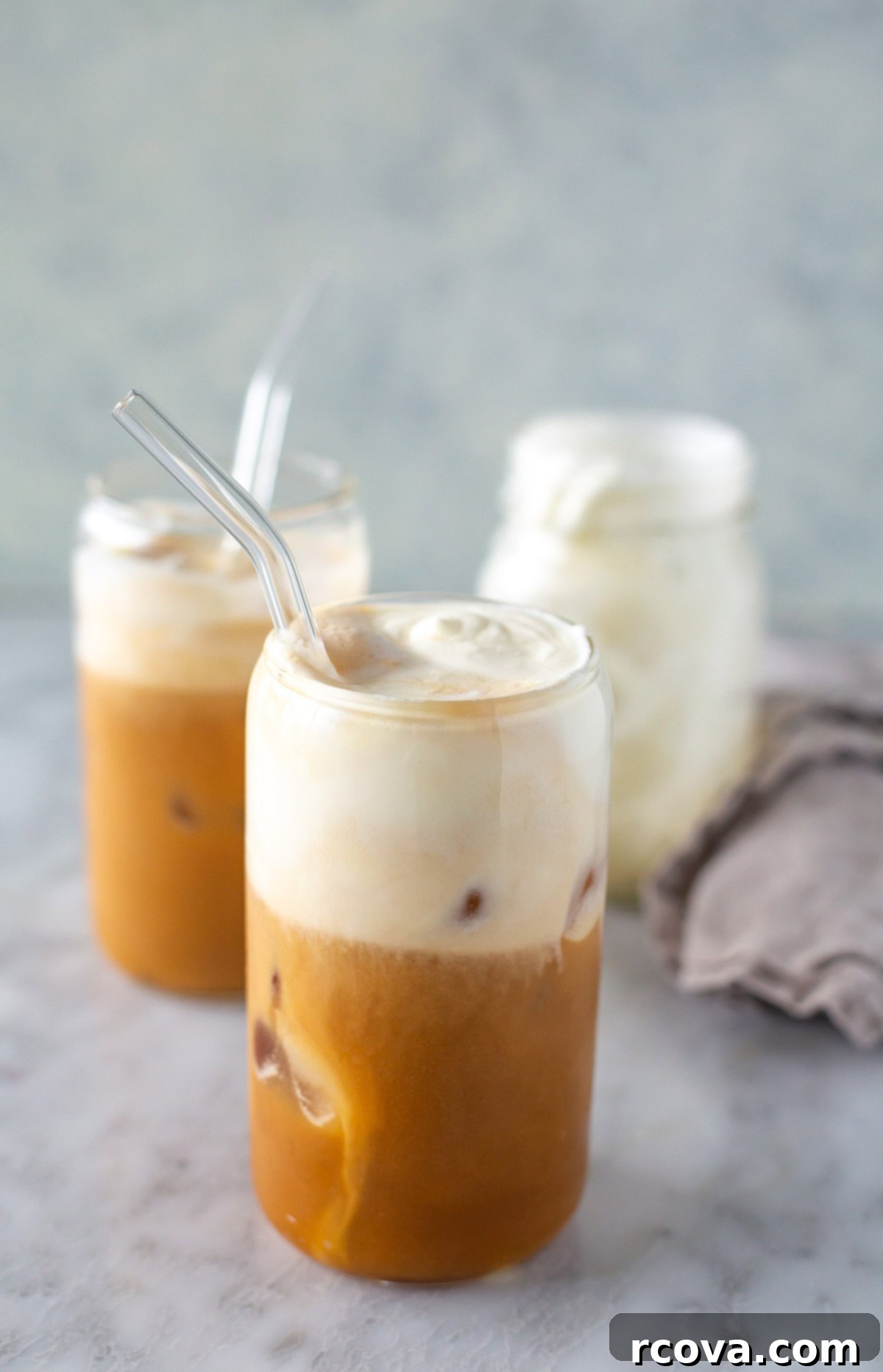 Effortless Cold Foam Perfection 8 Iced coffee with mixed cold foam, showing the delicious integration of the foam into the drink.