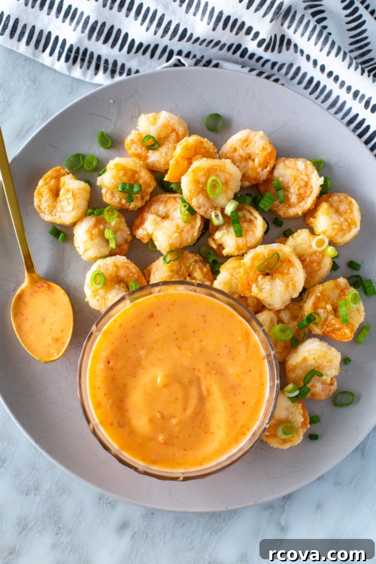 Bonefish Grill Style Bang Bang Sauce 7 overhead shot cooked shrimp with bang-bang sauce 2