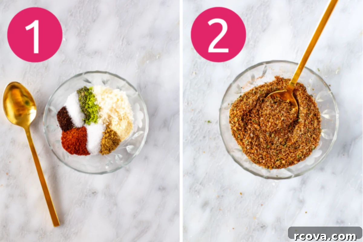 Trader Joe Inspired Elote Seasoning 5 Collage image illustrating the first two steps of making Elote seasoning: combining ingredients in a bowl.
