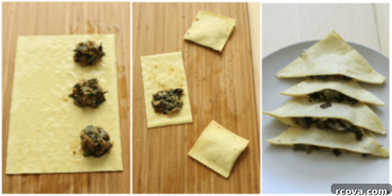 Hand-Rolled Butternut Squash Ravioli 4 Homemade Butternut Squash Ravioli squares before cooking