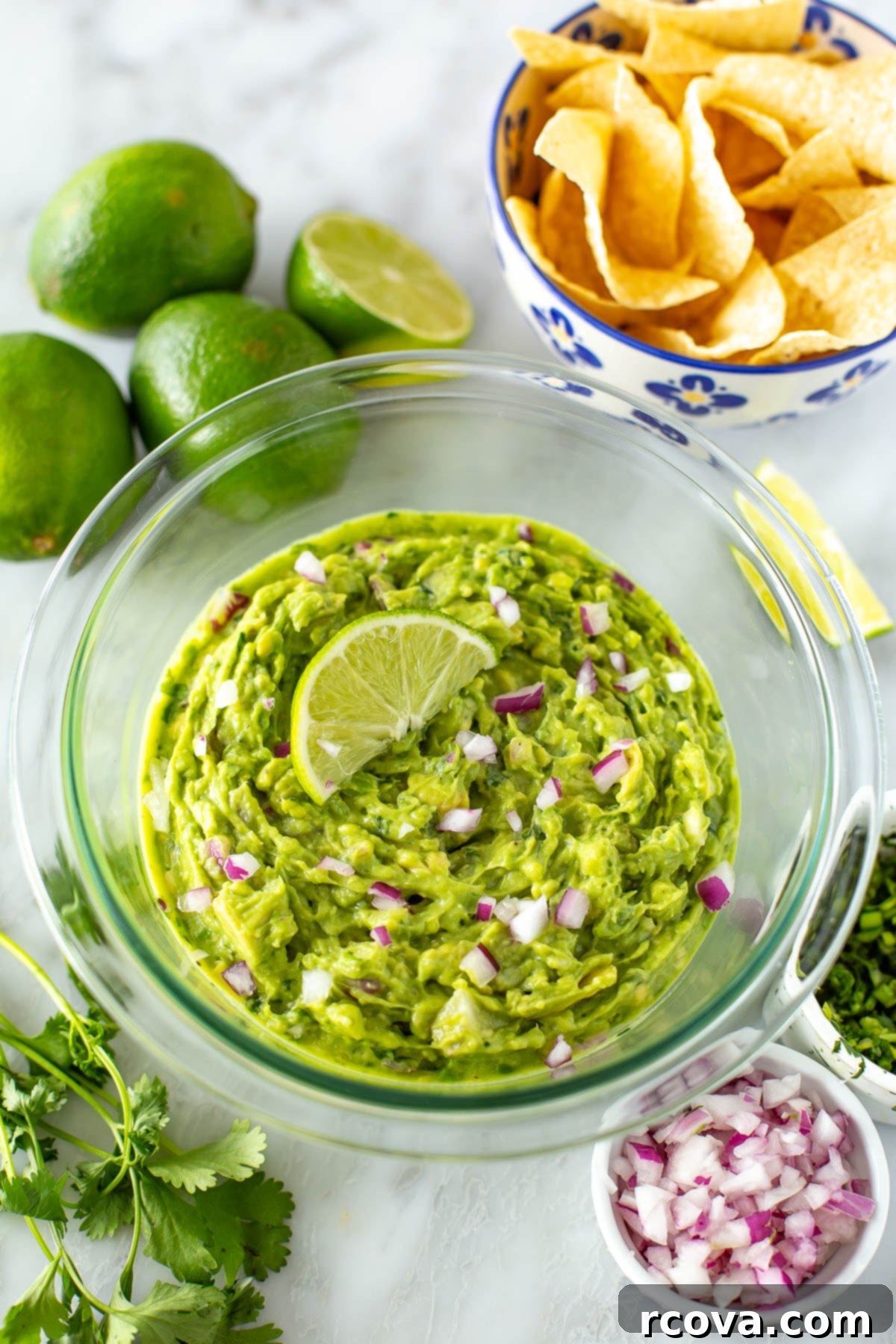 Effortless Four Ingredient Guacamole 2 overhead shot of 4-ingredient guacamole 2
