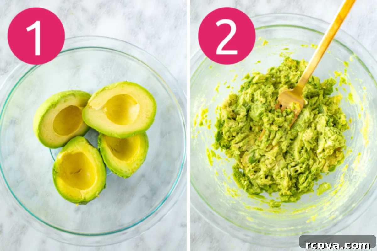 Effortless Four Ingredient Guacamole 5 4-ingredient guacamole collage step 1 & 2
