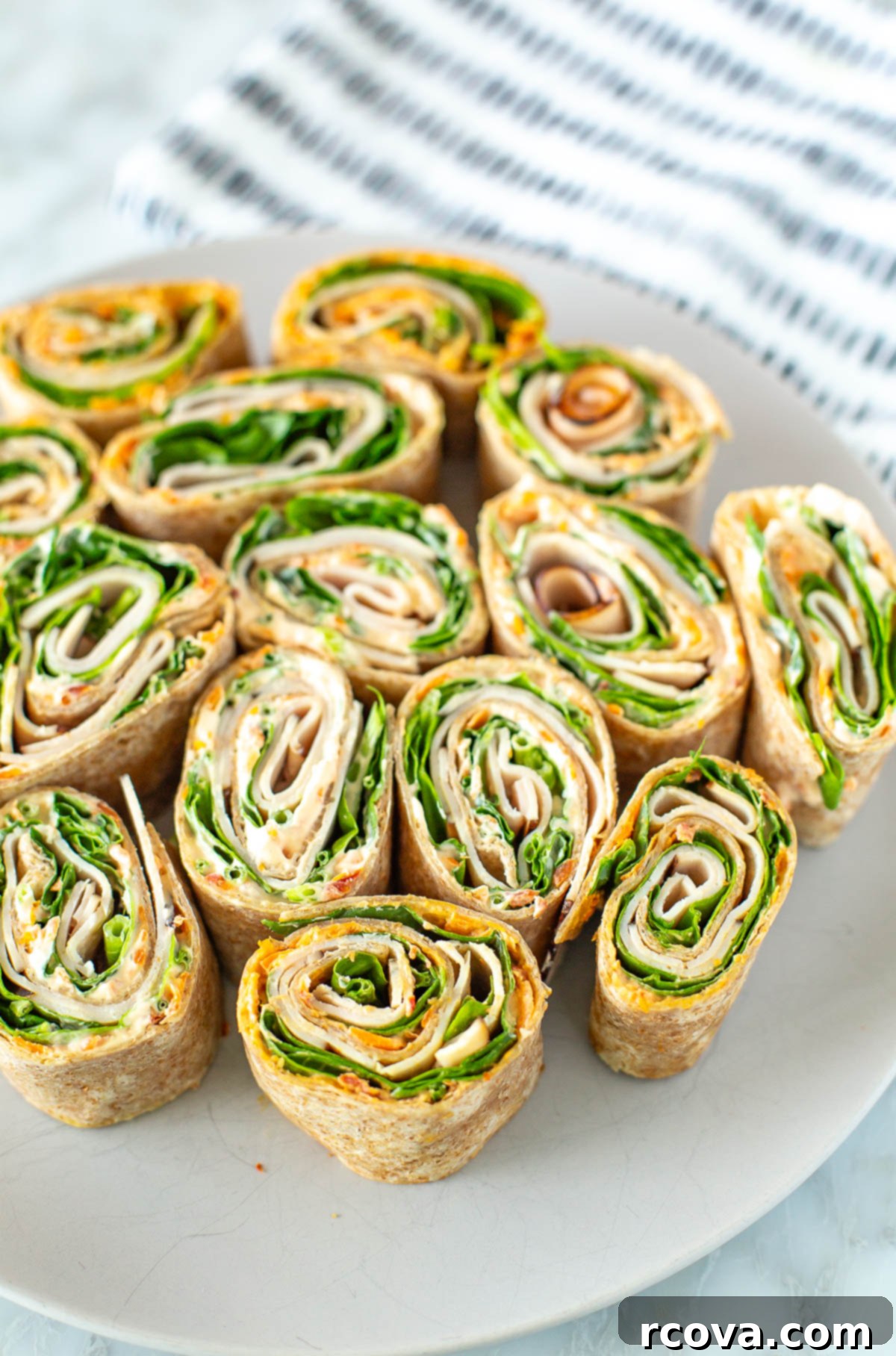 overhead shot of plated dish called turkey roll ups