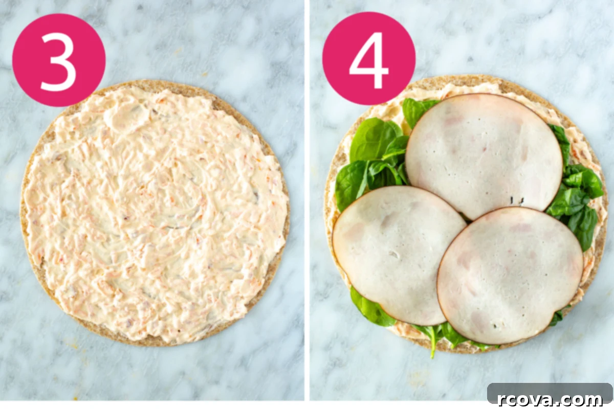 collage of turkey roll ups step 3 & 4