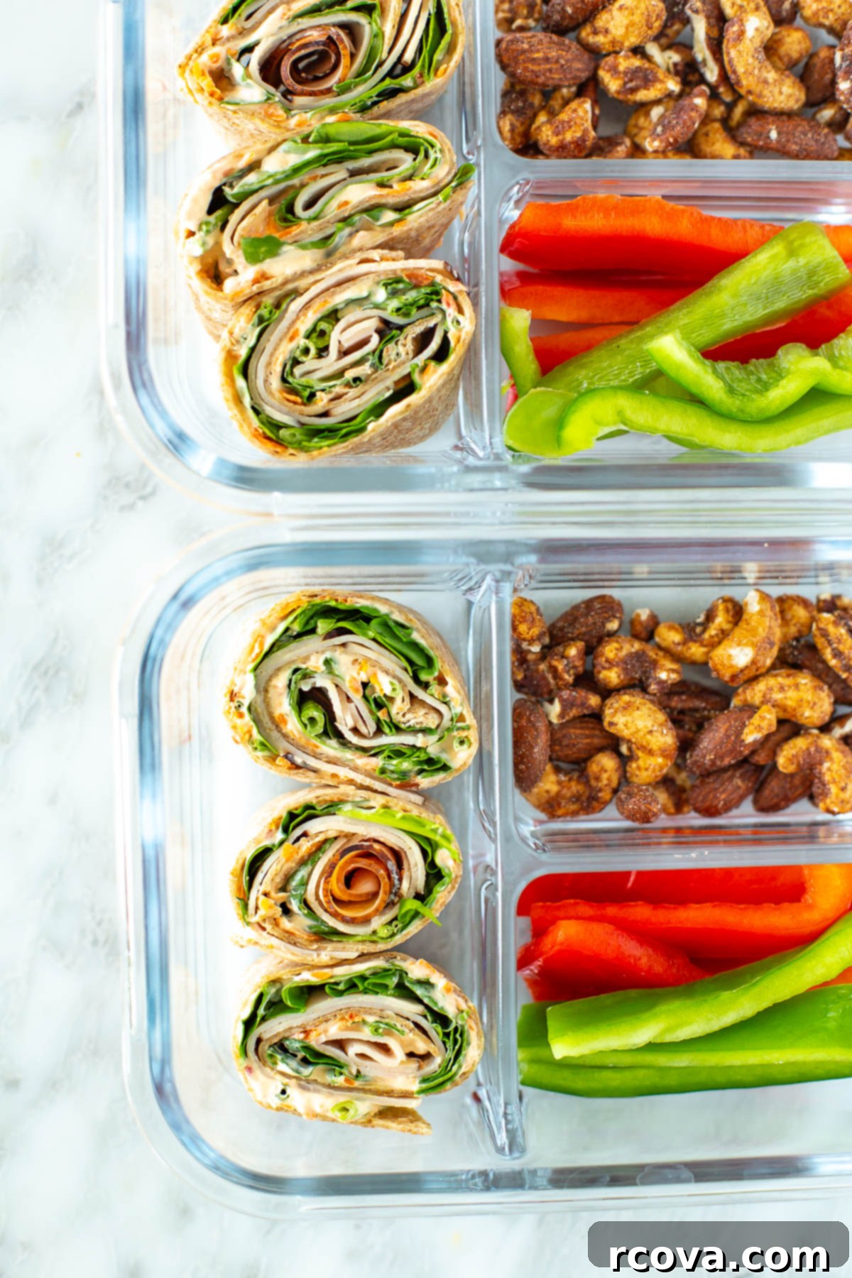 overhead shot of turkey roll up on bento box 1