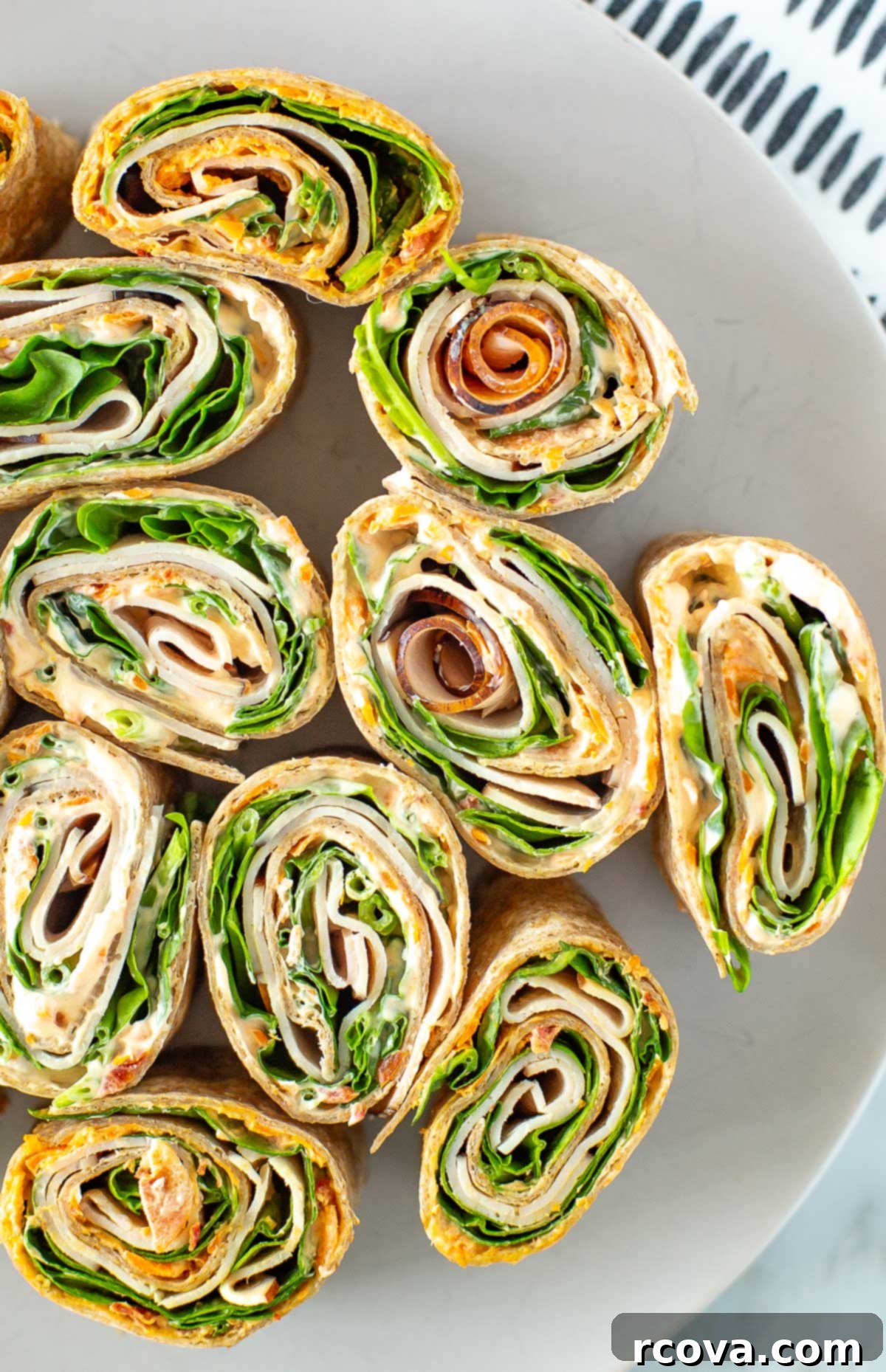 overhead shot of the dish called turkey roll ups