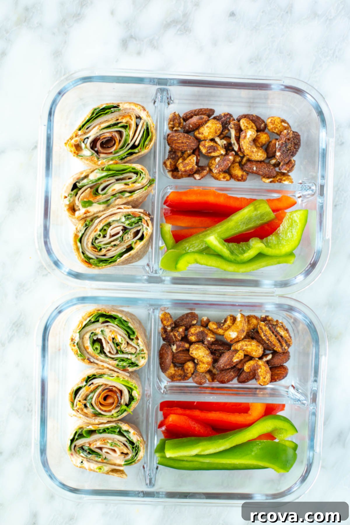 overhead shot of turkey roll up on bento box 1