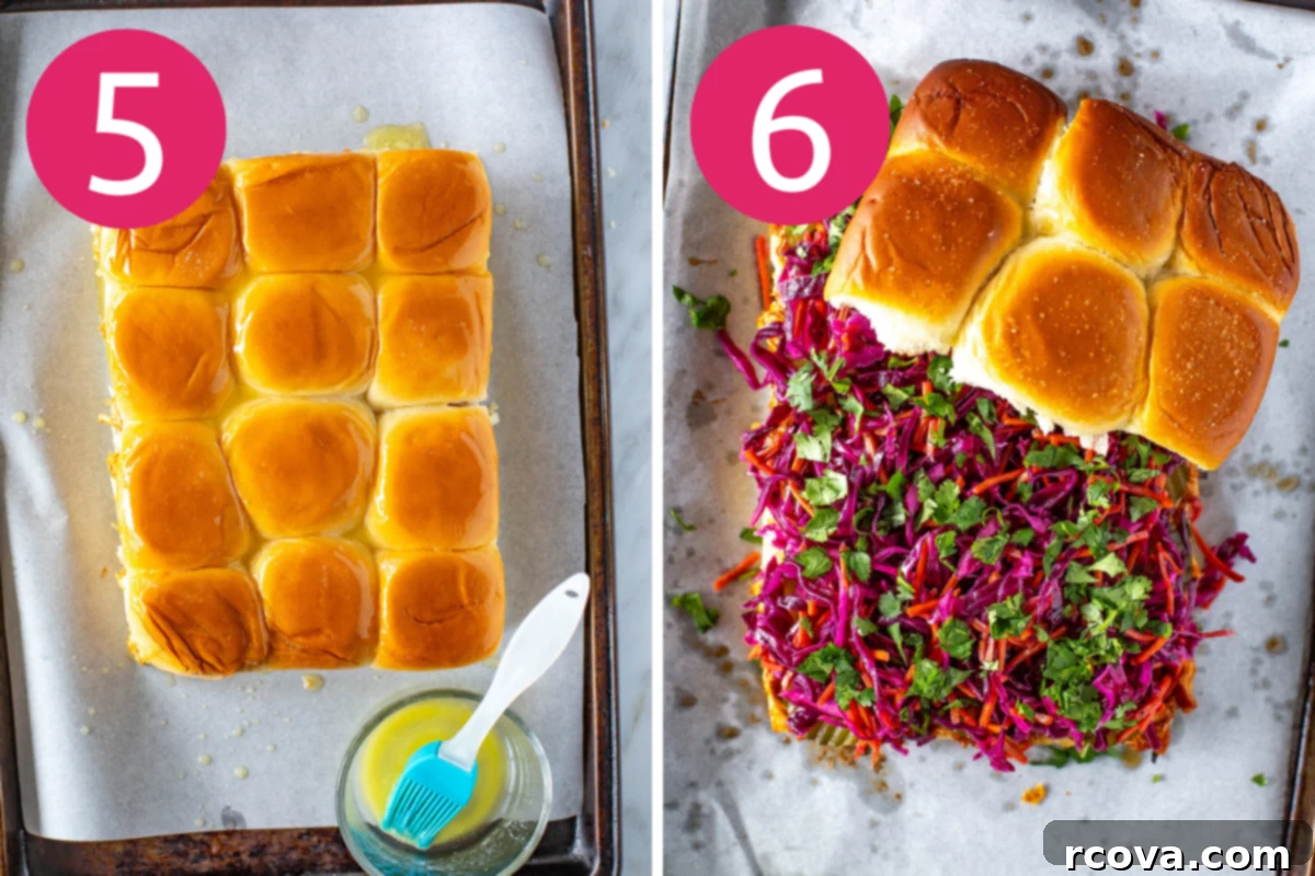 No-Fuss BBQ Chicken Sliders 7 collage of BBQ chicken sliders step 5 & 6
