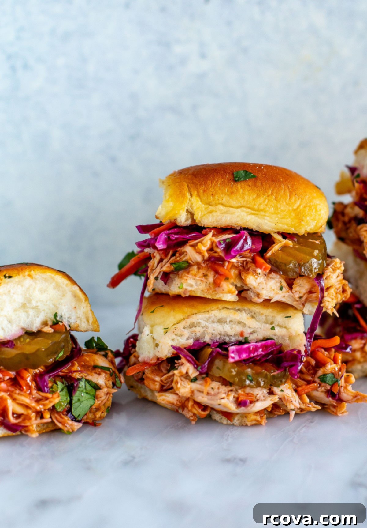No-Fuss BBQ Chicken Sliders 9 side shot of the plated dish of BBQ Chicken Sliders 4