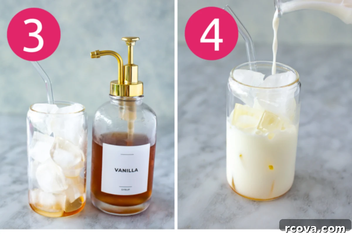 Instant Iced Vanilla Latte 6 Collage image of Iced Vanilla Latte (Ready in 5 Minutes!) step 3 & 4.