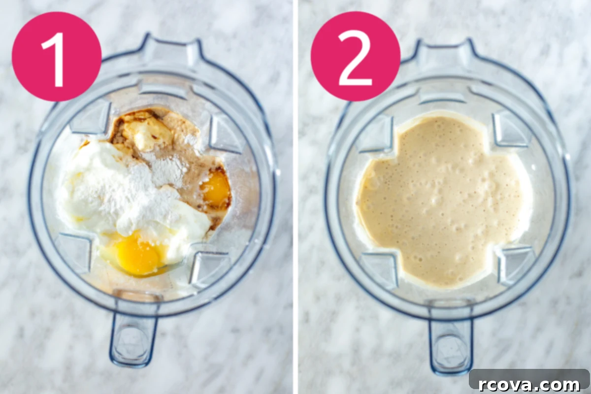 Protein-Packed Greek Yogurt Pancakes 5 Collage image of step 1 & 2 of High Protein Greek Yogurt Pancakes.