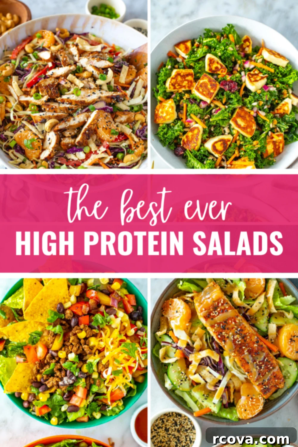 Satisfying Protein Bowls: 20+ Salads to Fuel and Fill 2 A vibrant, fresh high-protein salad in a bowl, showcasing a variety of colorful ingredients like greens, vegetables, and lean protein.