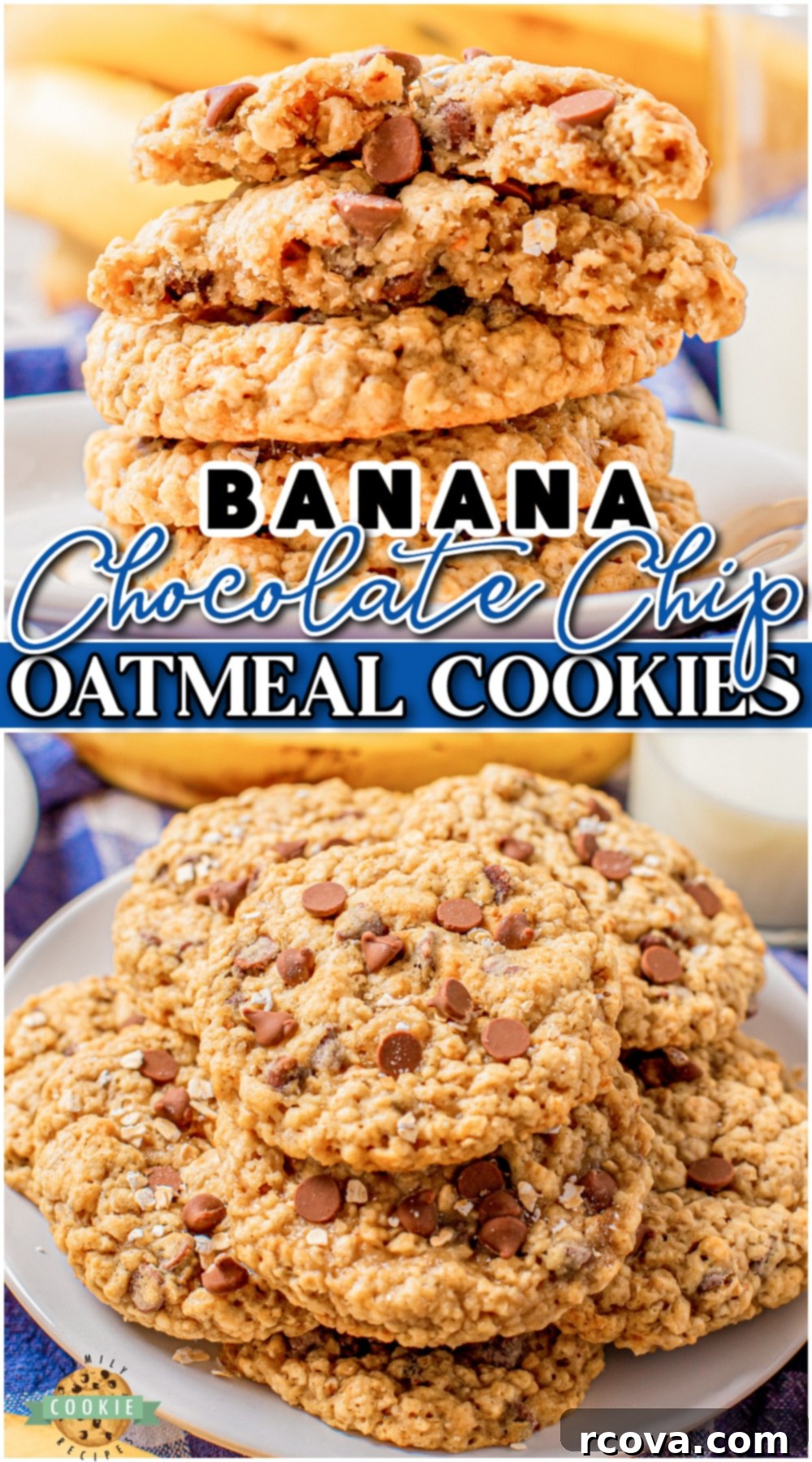 Chewy Banana Chocolate Chip Oatmeal Cookies 13 Banana Chocolate Chip Oatmeal Cookies are chewy, sweet oatmeal cookies packed with chocolate chips and banana! Fantastic buttery banana oatmeal cookies that everyone loves!