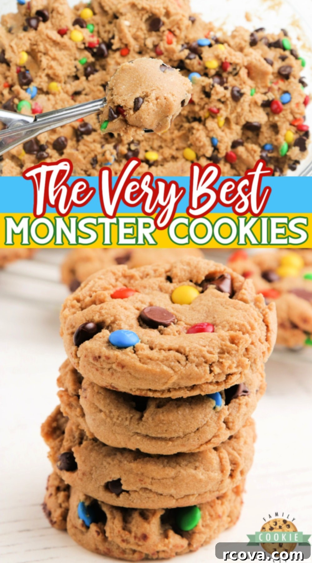 Monster Cookie Perfection 10 The Best Monster Cookies are made with peanut butter, chocolate chips, M&Ms and oatmeal! All of your favorite cookie flavors combined in one delicious cookie!