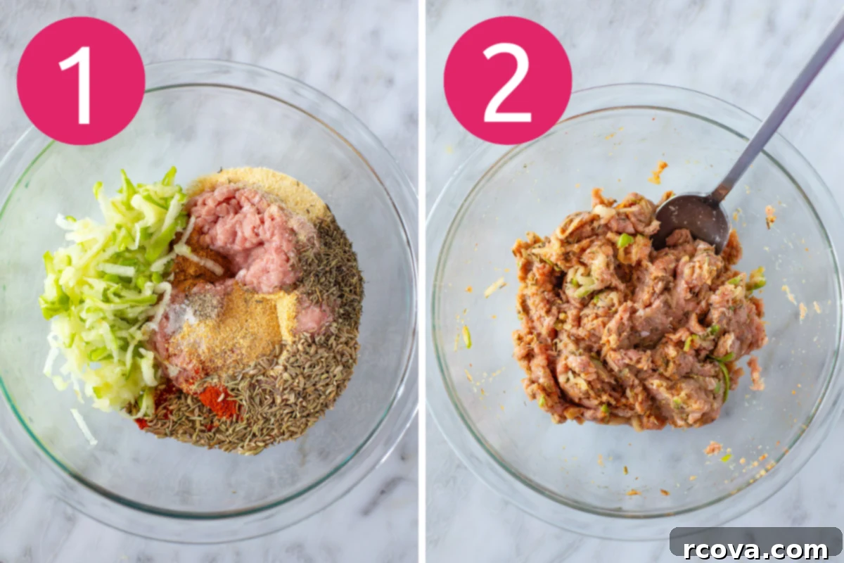 Sweet & Savory Chicken Apple Sausage 5 Collage image of Easy Chicken Apple Sausage step 1 & 2.