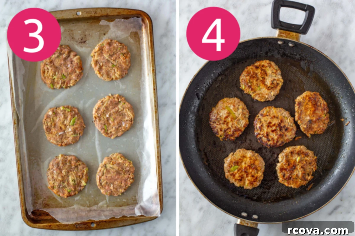 Sweet & Savory Chicken Apple Sausage 6 Collage image of Easy Chicken Apple Sausage step 3 & 4.