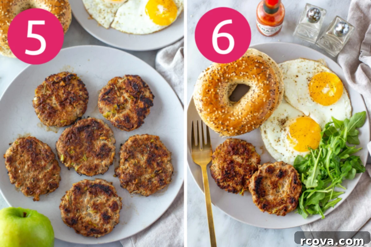 Sweet & Savory Chicken Apple Sausage 7 Collage image of Easy Chicken Apple Sausage step 5 & 6.
