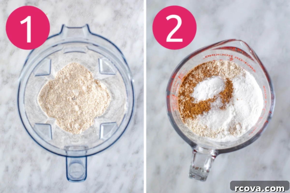 Power-Packed Chocolate Chip Pumpkin Protein Muffins 5 Collage image of Pumpkin Protein Muffins step 1 & 2.