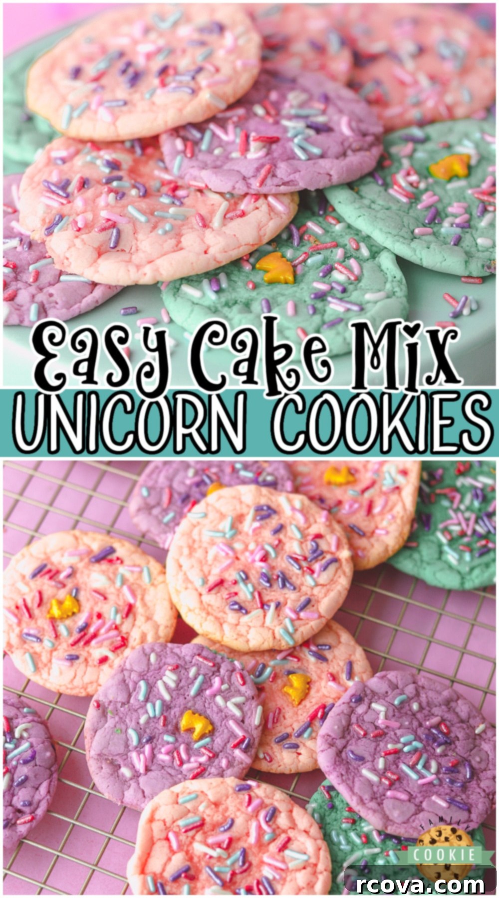 Whimsical Unicorn Delights Made Easy 11 Easy Unicorn Cookies made with cake mix, eggs, oil & sprinkles! Fun, colorful cake mix cookie recipe with a unicorn inspired theme perfect for birthday parties!