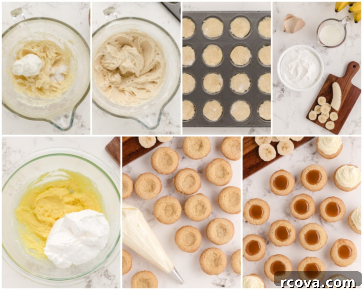 Golden Caramel Banana Bliss Cookies 5 step by step process of making caramel banana cream pie cookies