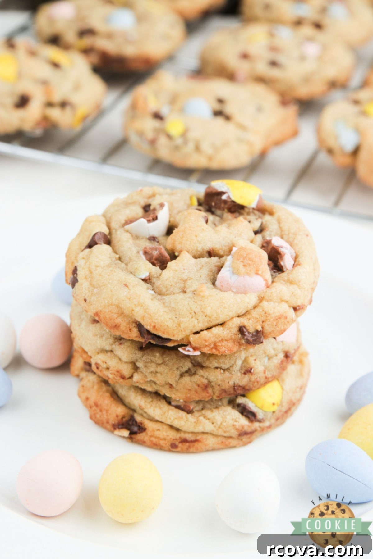 Cadbury Mini Egg Cookie Bliss 7 Cadbury Mini Egg Cookies are soft, chewy and filled with your favorite Easter candy! Delicious cookie recipe made with chocolate chips and crushed Cadbury Mini Eggs.