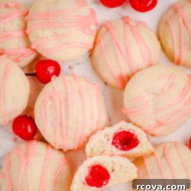 Crimson Cherry Shortbread Gems 8 Cherry Shortbread Cookies, soft and sweet with a surprise fruit center and delicious icing.