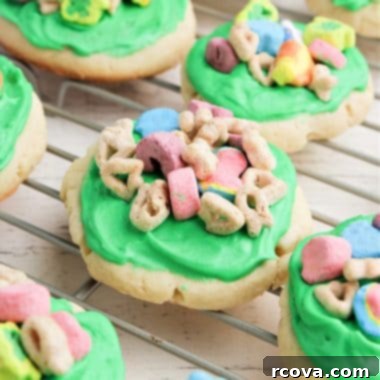 Lucky Charms Marshmallow Cookie Magic 8 Lucky Charms Sugar Cookies with green frosting and colorful marshmallows