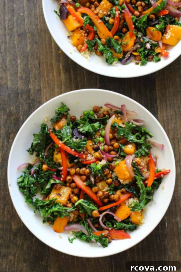 Tahini Drizzled Kale Quinoa Power Bowl 5 Step-by-step process of preparing the Warm Tahini Kale and Quinoa Bowl.