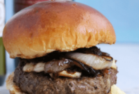 Bacon Brie Burger with Merlot-Caramelized Onions
