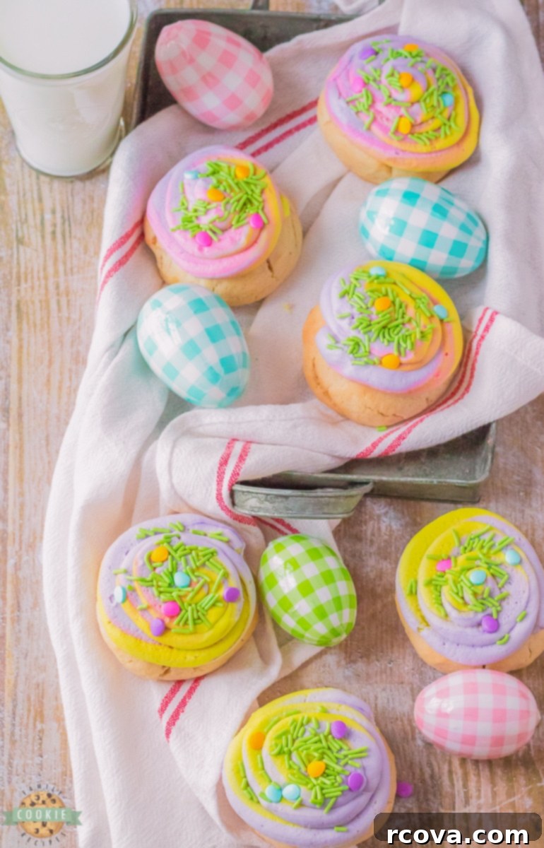 Sunshine Lemon Frosted Easter Treats 5 Frosted Lemon Easter Cookies with sprinkles, close-up