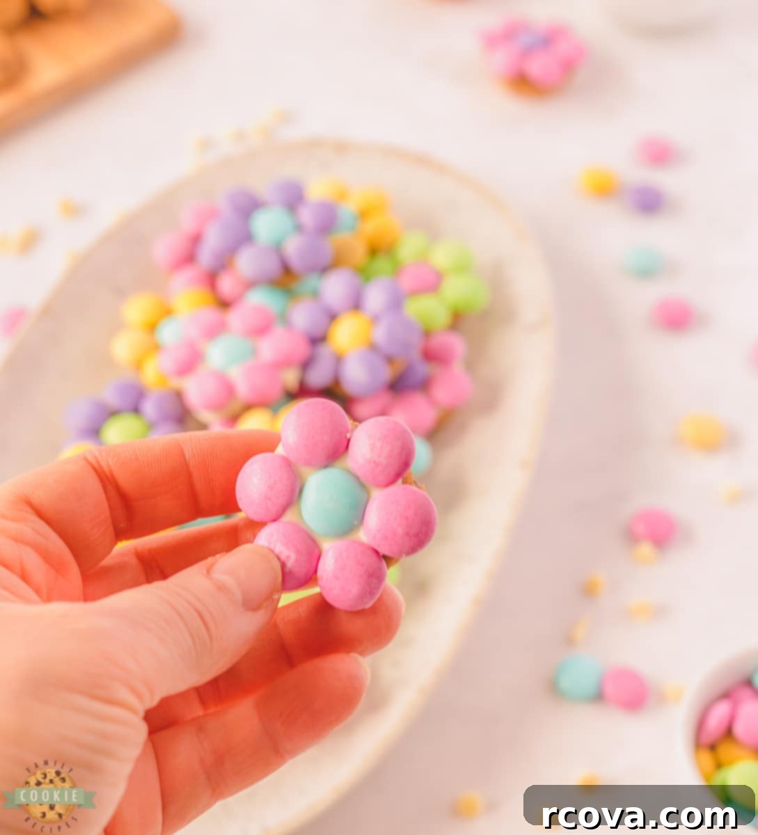 Spring Bloom M and M Cookie Bites 3 cute candy flowers on cookies