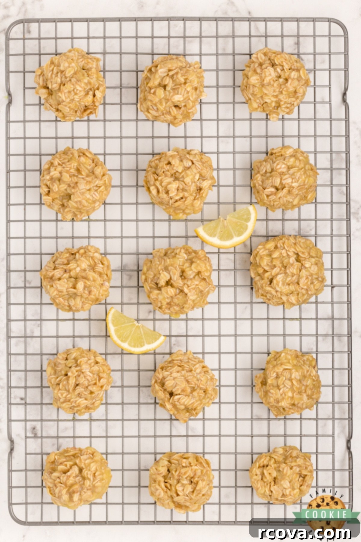 Zesty Lemon No-Bake Oatmeal Cookies 10 A generous serving of Lemon Oatmeal No Bake Cookies on a white plate, highlighting their appetizing yellow color and soft texture.