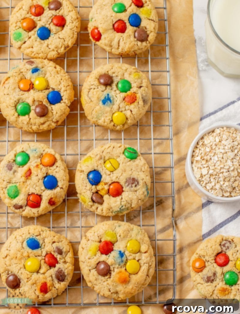 Chewy Peanut Butter Oatmeal M&M Bliss 3 oatmeal cookies with M&M candies